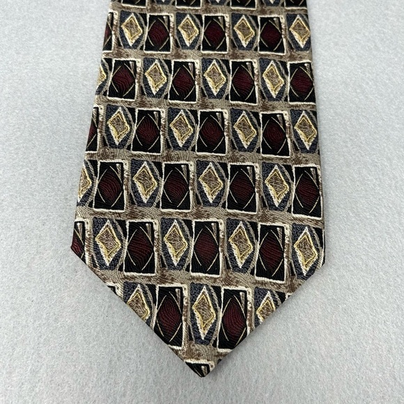 Siena Collezione Men’s Brown Geometric Silk Tie, 3.75 x 56 - Picture 2 of 6